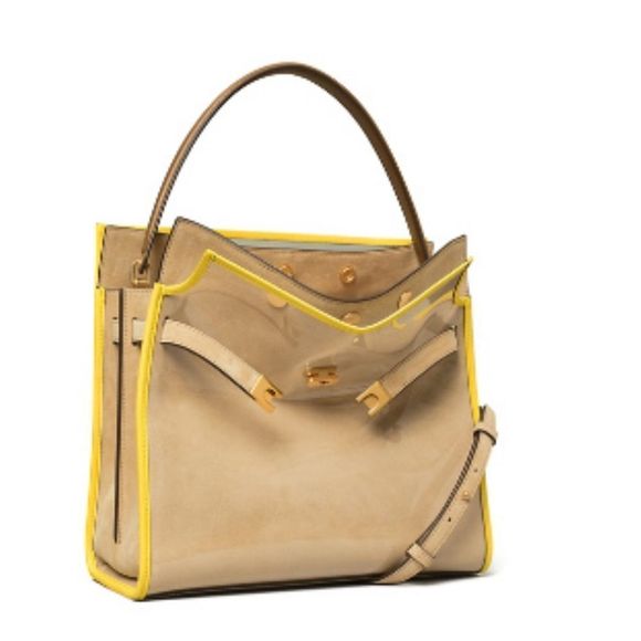 TORY BURCH LEE Radziwill Double Bag in Cream and Yellow with Rain Cover - Picture 12 of 12